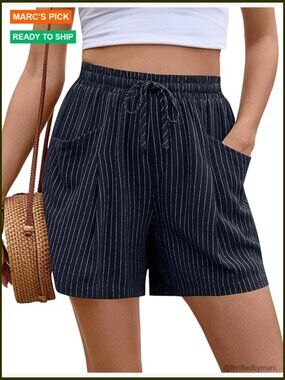 Linen Wide Leg Shorts High Waisted Elastic Waist Summer Casual Comfy